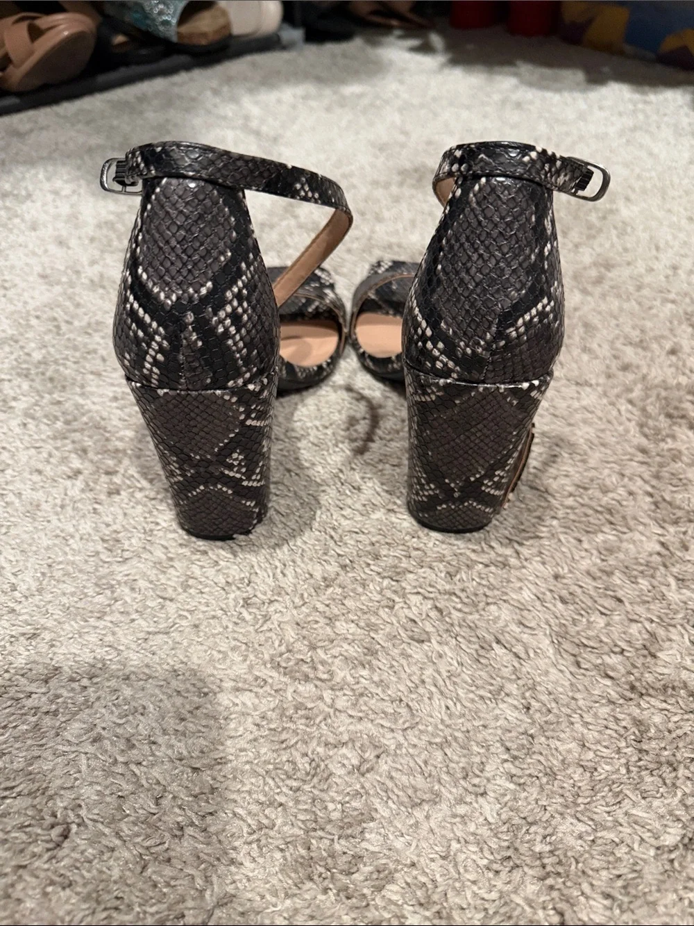 a new day Black and Cream Snake-Print Ankle-Strap Heels